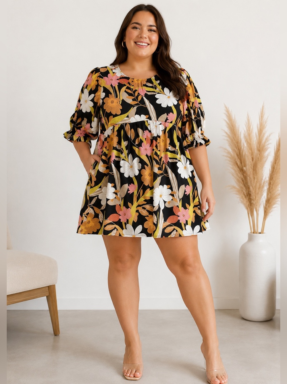 Who What Wear Retro Floral Plus Size Dress